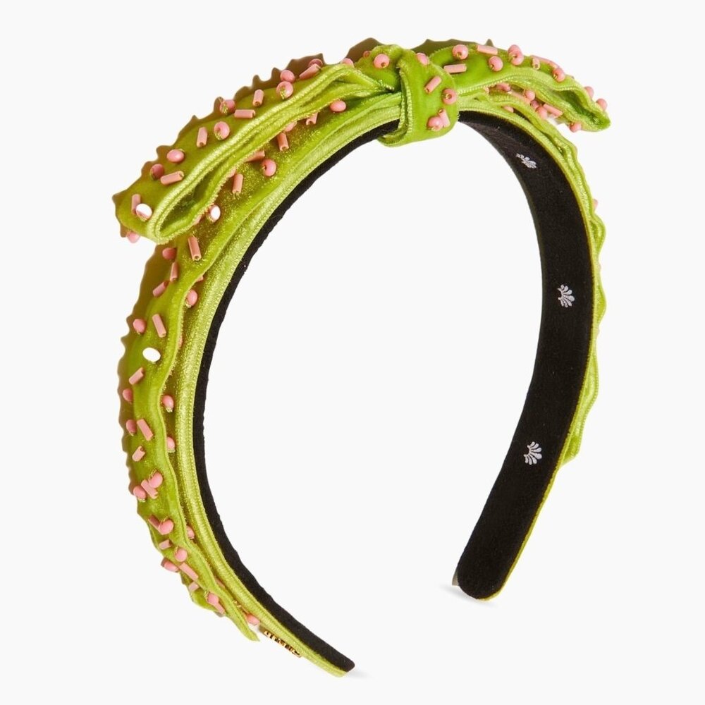 Lele Sadoughi - Bardot Slim Embellished Velvet Headband - Color - Parakeet - NWT